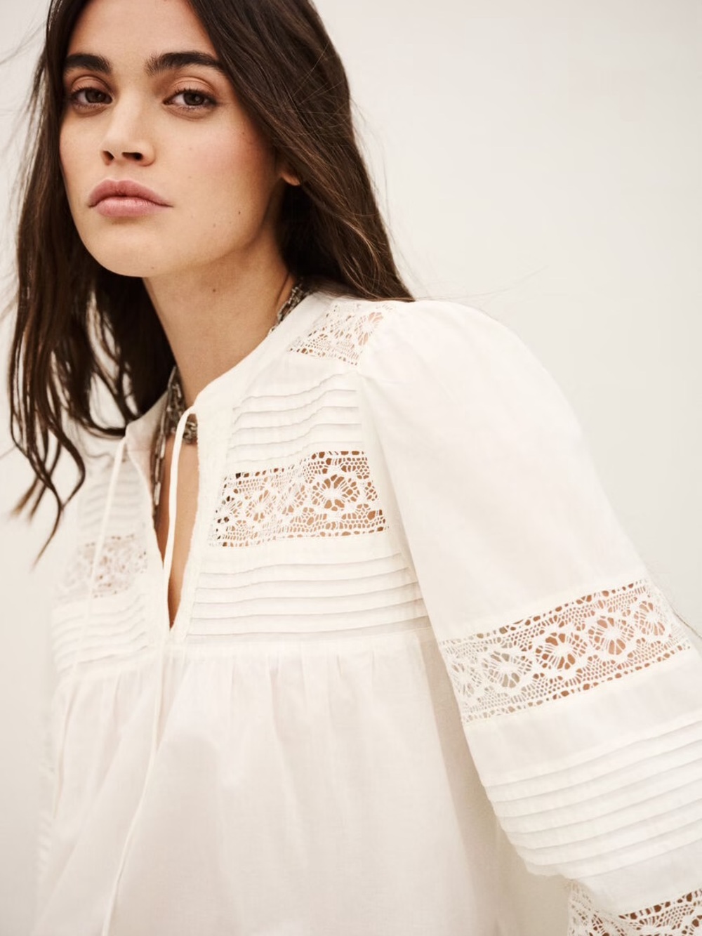 ba&sh NAMI White Lace Pintuck Ecru Button-Down Blouse Size small
